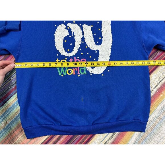 Vtg Oy To The World Sz Large Peacock Papers Pullover Unisex Holiday Sweatshirt - Picture 7 of 9